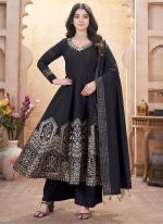 Roman Silk Black Ceremonial Wear Mirror Work Readymade Anarkali Suit